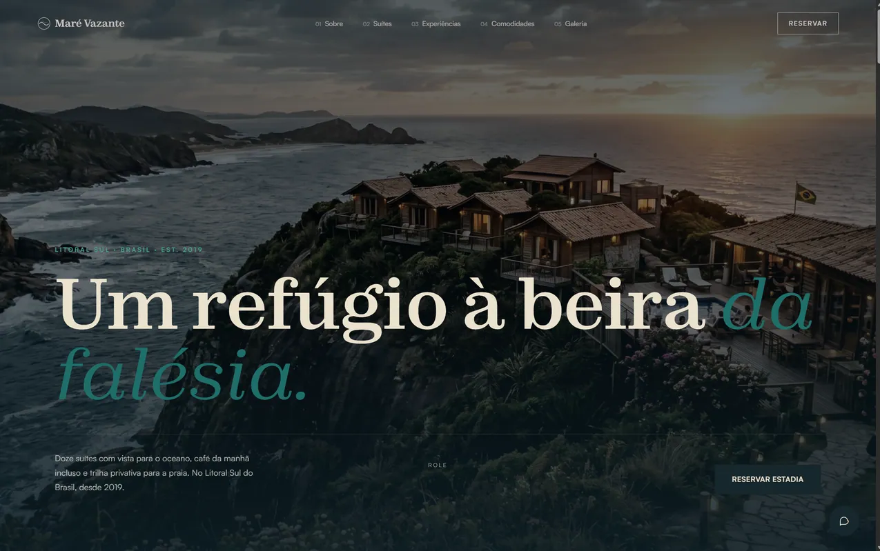 Demonstração do site institucional da pousada criado pelo hospeda.ai